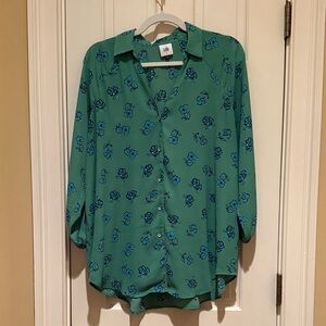 CAbi Green and Blue Floral Blouse